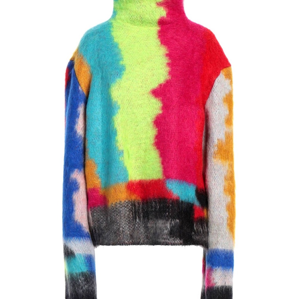 Dolce & Gabbana Multicolor Turtleneck Sweater in Neon Pink, Lime, Blue & Black